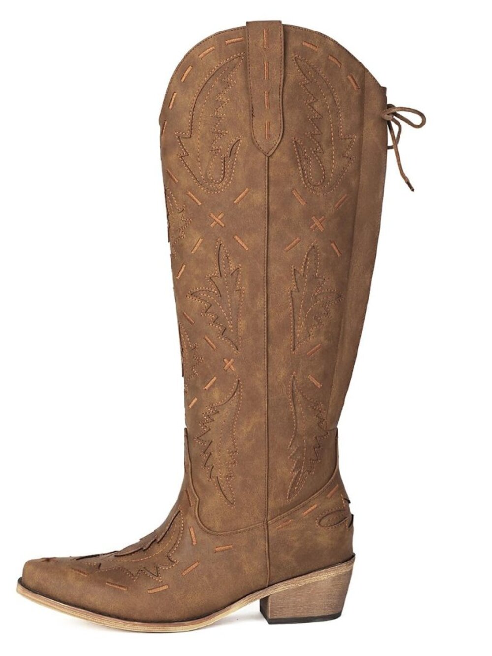 Cowboy Boots Women Knee High Embroidered Western Cowgirl Boot Back Lace Up